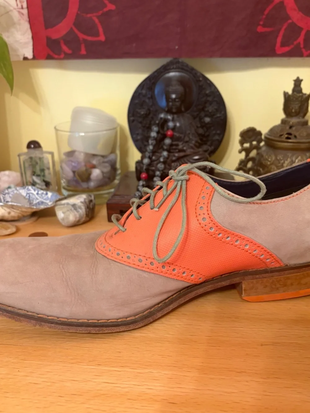 Cole Haan Air Colton Men's 9.5 Oxford Shoe Orange Gray Nubuck Dress Comfort EUC